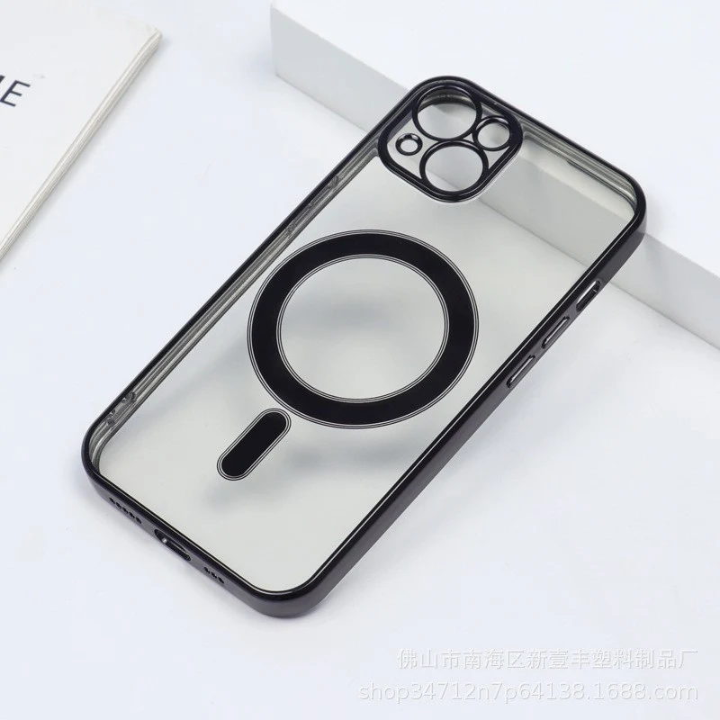 Husa MagSafe pentru Apple iPhone 13 Pro, Protectie camera, Full TPU, Margini colorate Electroplating, Magnetica, Incarcare...