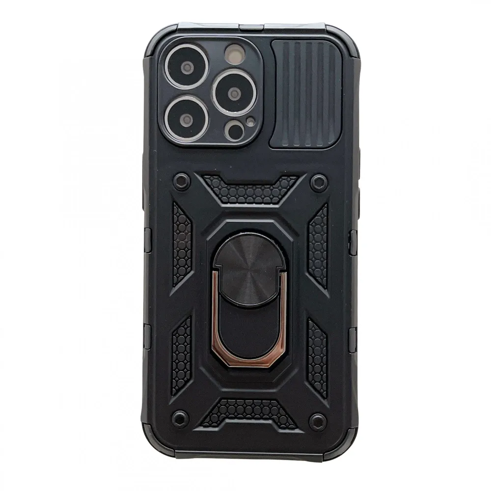 Husa de protectie, Vivimall, compatibila cu Apple iPhone 13 Pro Defender Model 4 cu suport,Negru