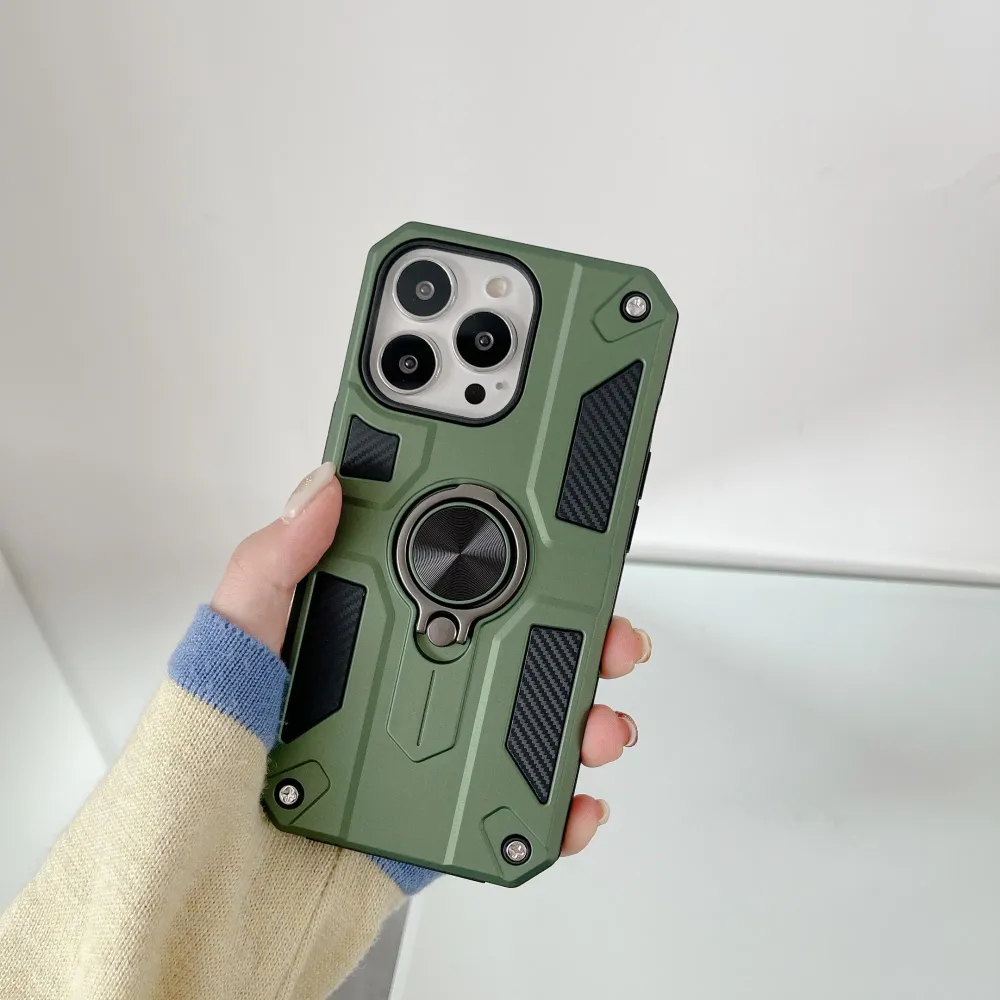 Husa protectie Vivimall compatibila cu Apple iPhone 13 Defender Model 5 cu suport prindere inel,Verde
