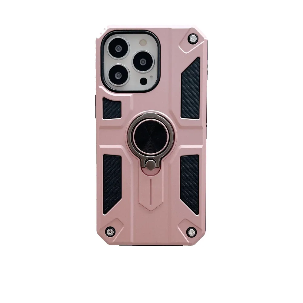 Husa protectie Vivimall compatibila cu Apple iPhone 13 Pro Defender Model 5 cu suport prindere inel,Roz Auriu