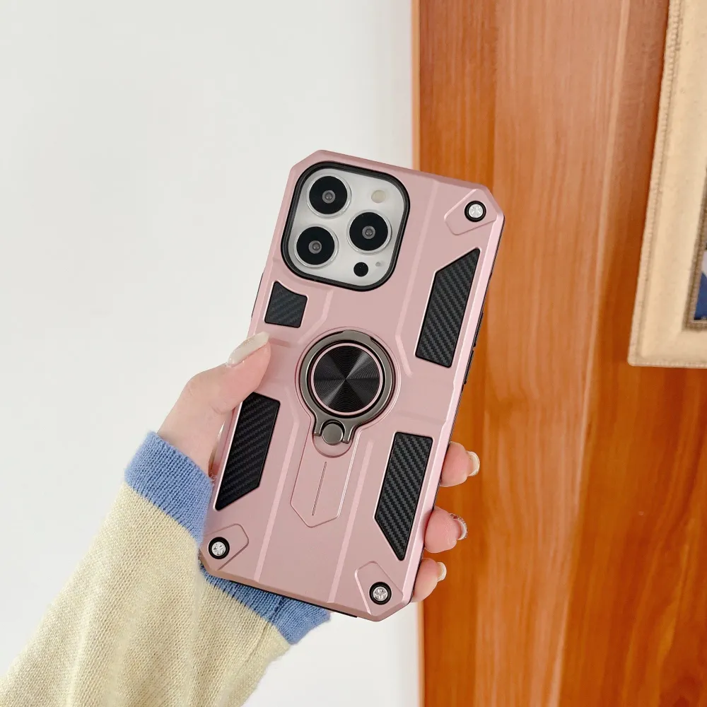 Husa protectie Vivimall compatibila cu Apple iPhone 13 Pro Defender Model 5 cu suport prindere inel,Roz Auriu