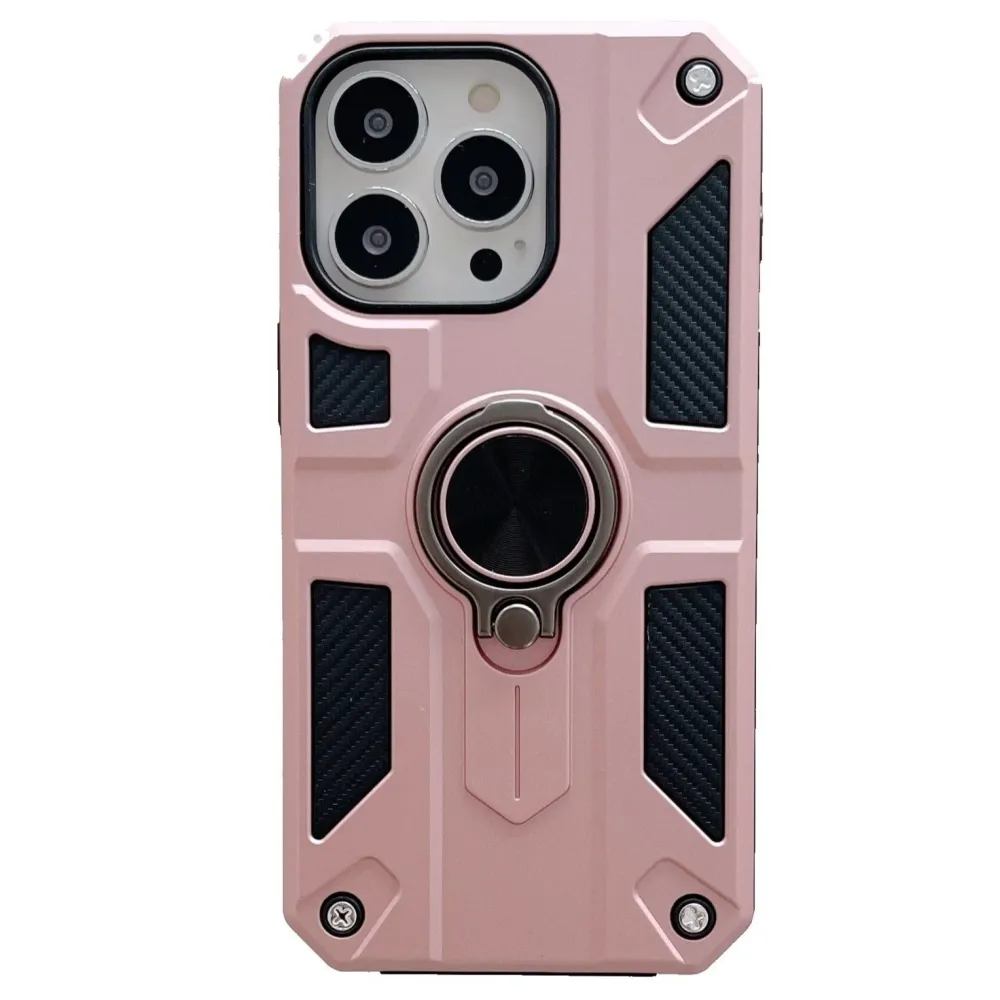 Husa protectie Vivimall compatibila cu Apple iPhone 13 Defender Model 5 cu suport prindere inel,Roz Auriu