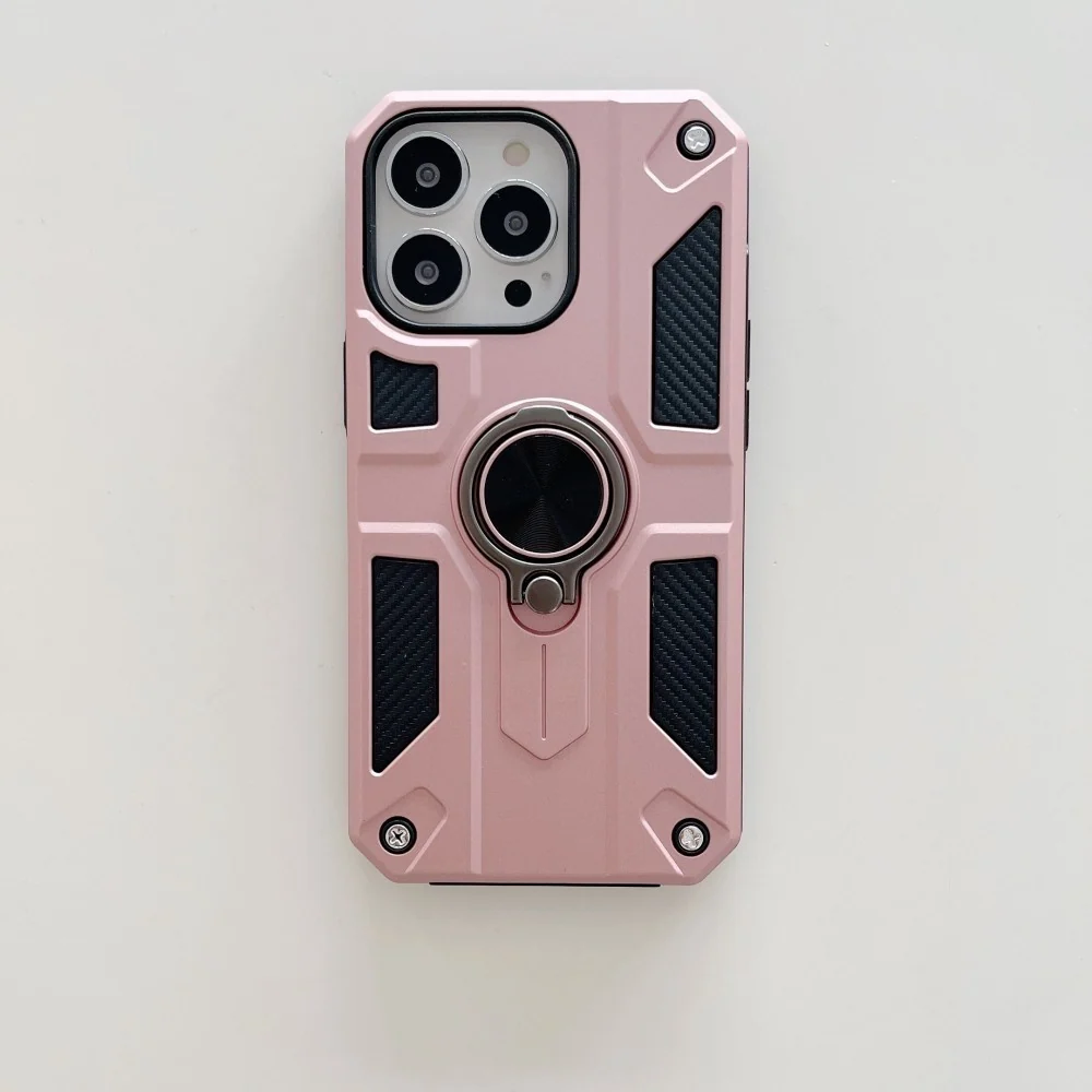 Husa protectie Vivimall compatibila cu Apple iPhone 13 Defender Model 5 cu suport prindere inel,Roz Auriu