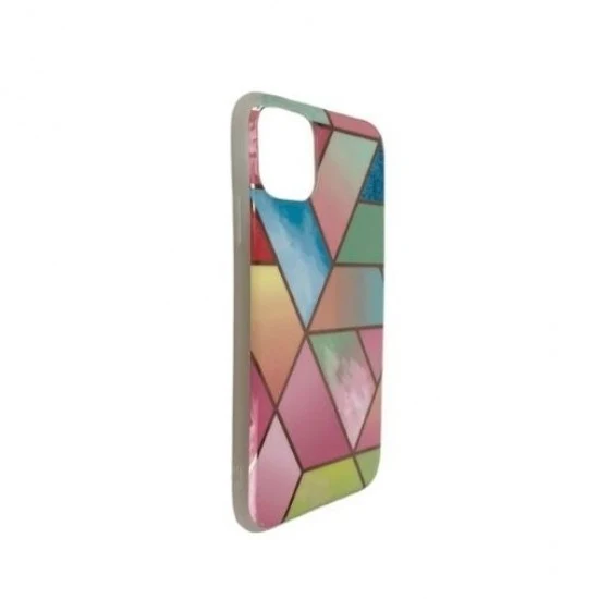 Husa protectie Vivimall compatibila cu Apple iPhone 12 Soft IMD TPU Marble Geometric Roz