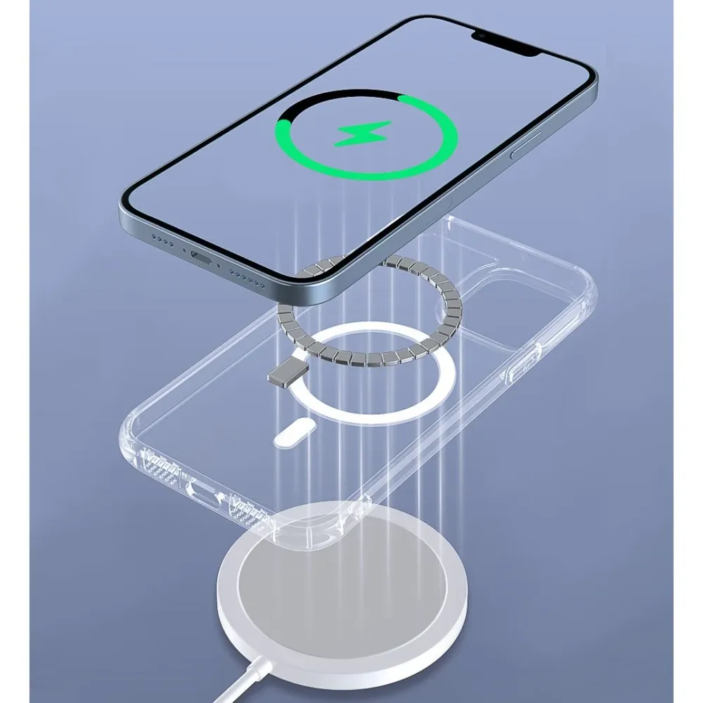 Husa protectie Vivimall pentru iPhone 14 Pro Max Mag Safe, 2 1 incarcare si magnet, Acril, Transparenta