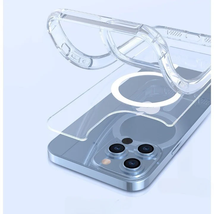 Husa protectie Vivimall pentru iPhone 14 Pro Max Mag Safe, 2 1 incarcare si magnet, Acril, Transparenta