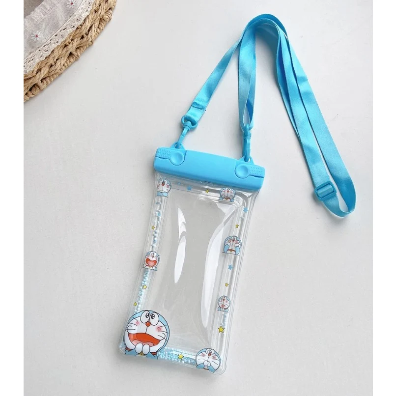 Husa subacvatica Glitter Kids Waterproof Vivimall, Snowproof, Universala, cu Snur, pentru telefon sau documente, Cat, Bleu