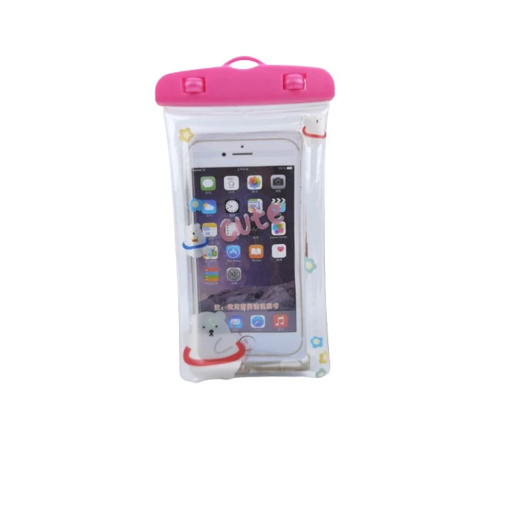 Husa subacvatica Kids Waterproof Vivimall, Snowproof, Universala, cu Snur, pentru telefon sau documente, Bears, Roz