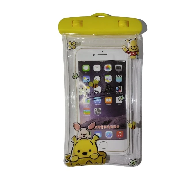 Husa subacvatica Kids Waterproof Vivimall, Snowproof, Universala, cu Snur, pentru telefon sau documente, Bear, Galben