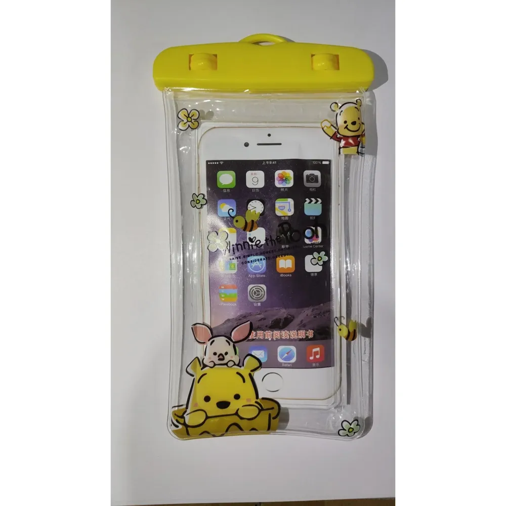 Husa subacvatica Kids Waterproof Vivimall, Snowproof, Universala, cu Snur, pentru telefon sau documente, Bear, Galben