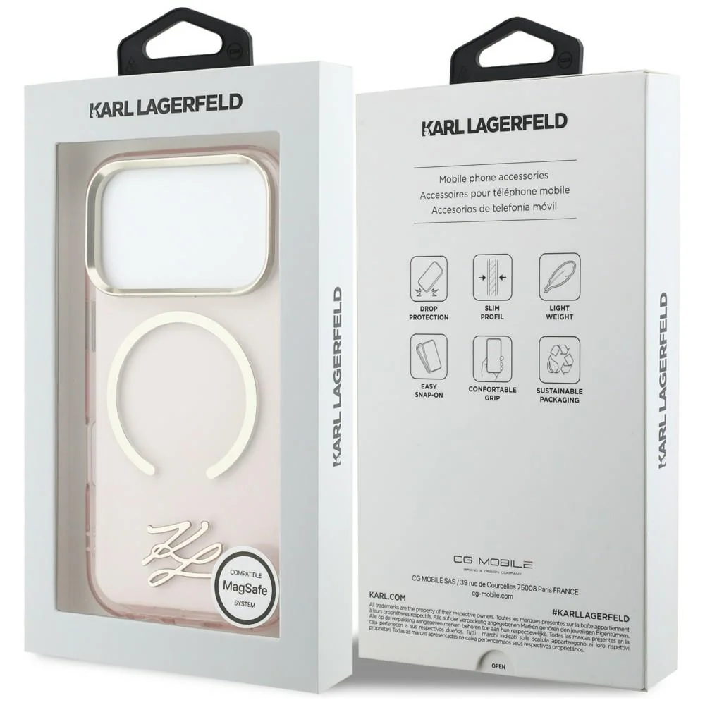 Кейс Karl Lagerfeld IML KL Script Logo MagSafe за iPhone 17 Pro - розов