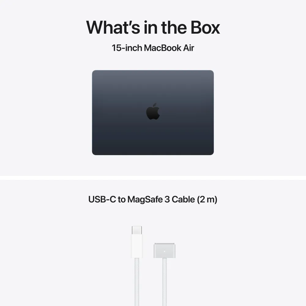 15-инчов MacBook Air:Apple M5 чип с 10-ядрен CPU и 10-ядрен GPU, 2TB SSD, 16GB RAM, International English - Midnight CTO