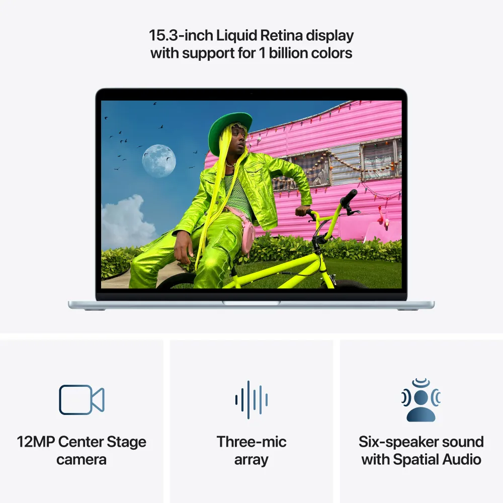 15-инчов MacBook Air:Apple M5 чип с 10-ядрен CPU и 10-ядрен GPU, 4TB SSD, 24GB RAM, International English - Sky Blue CTO