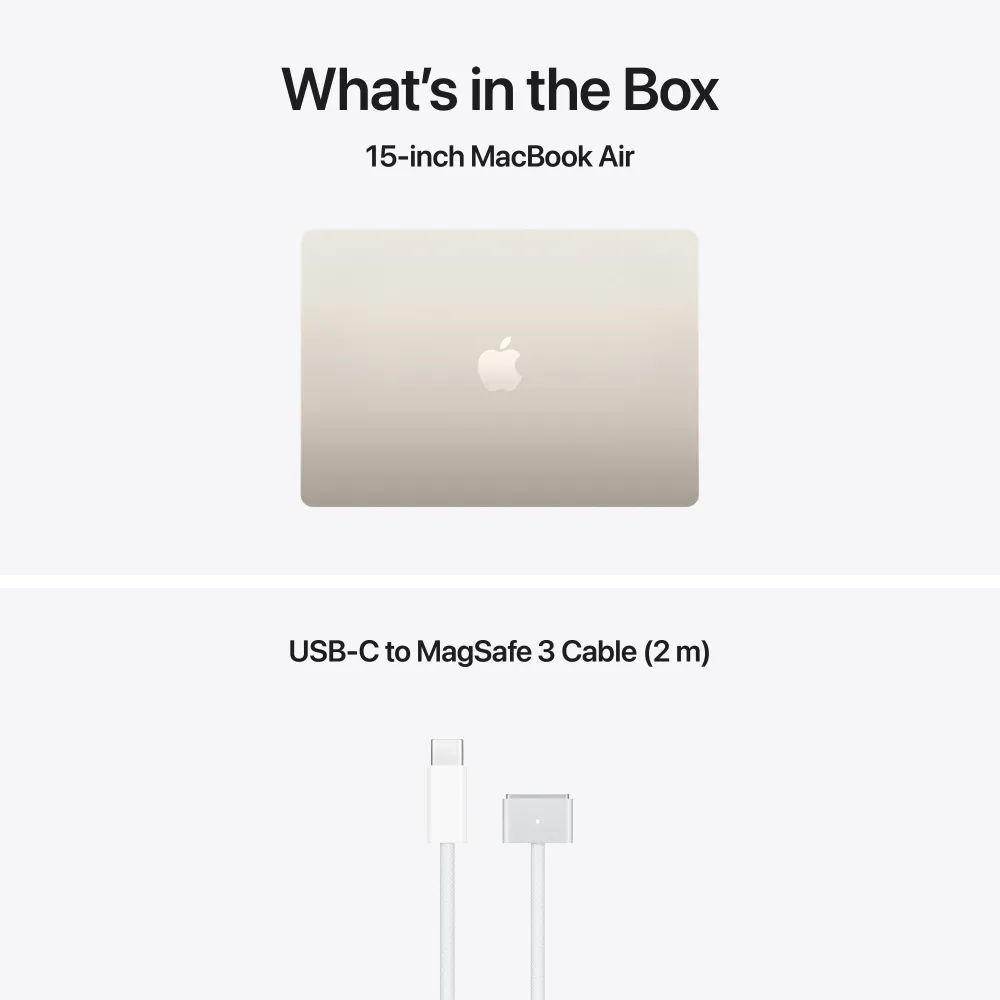 15-инчов MacBook Air:Apple M5 чип с 10-ядрен CPU и 10-ядрен GPU, 4TB SSD, 24GB RAM, International English - Starlight CTO