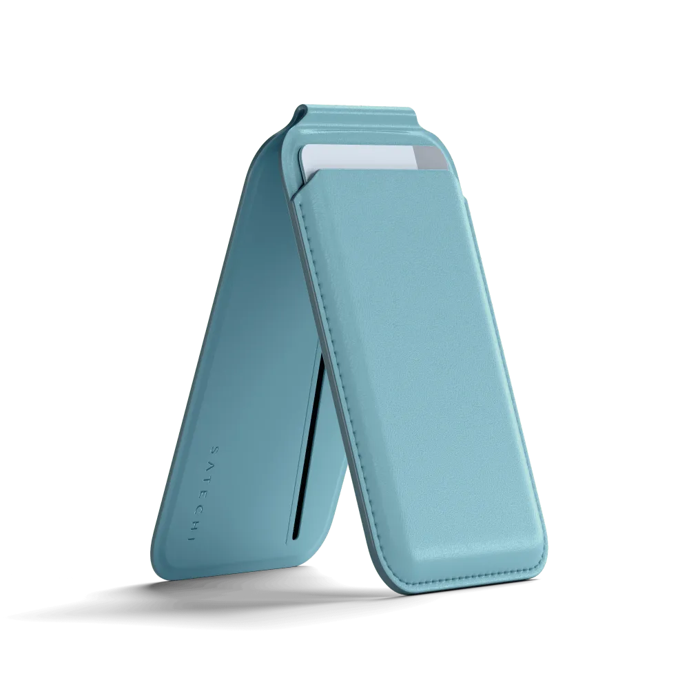 Satechi Vegan-Leather Magnetic Wallet Stand, Magsafe Compatible - Light Blue