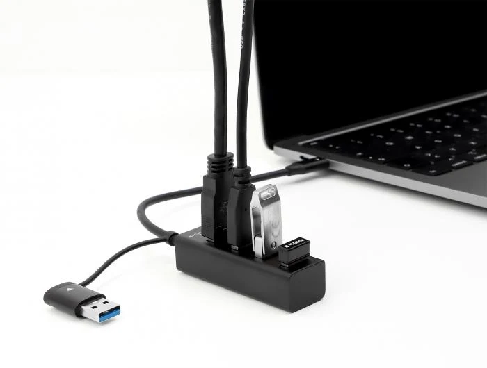 USB хъб Delock 63828, 3.2 Gen 1, 4 x USB-, USB-C, USB- конектор, Черен