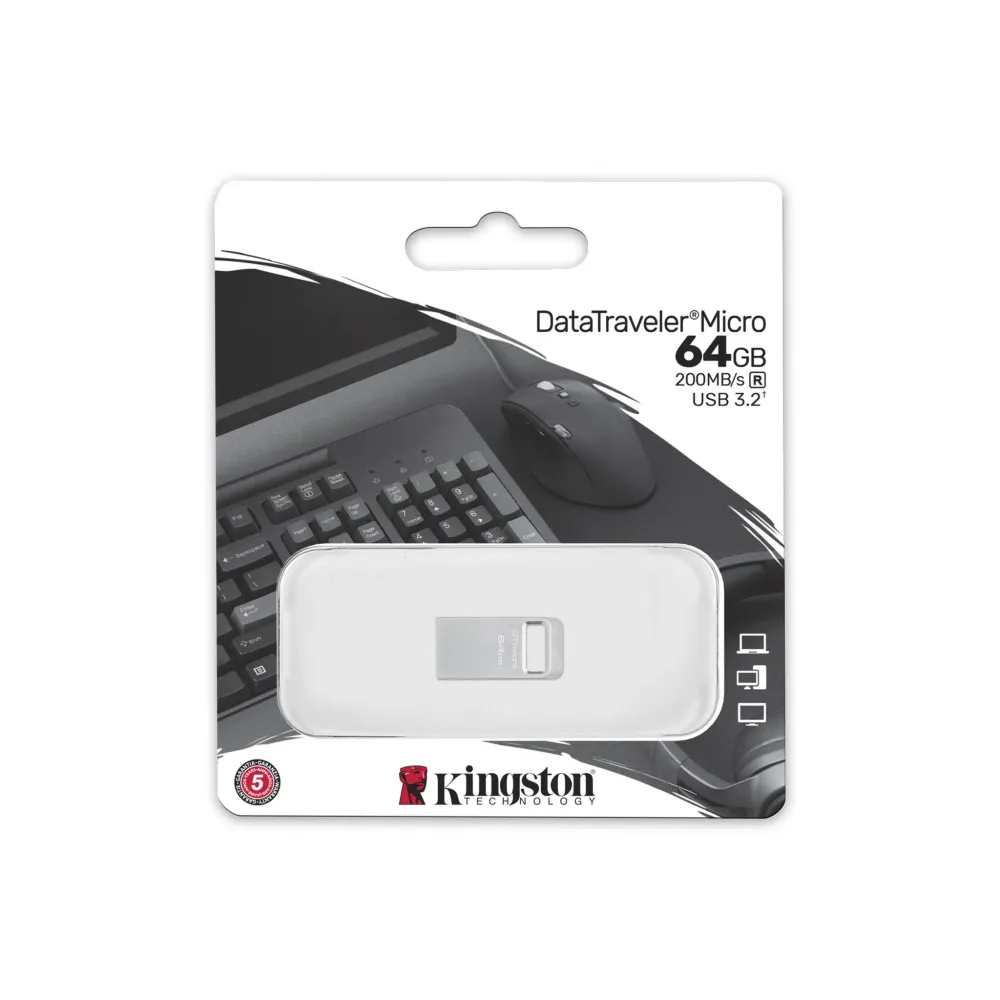 USB памет KINGSTON DataTraveler Micro, 64GB, USB- 3.2 Gen 1, Сребрист