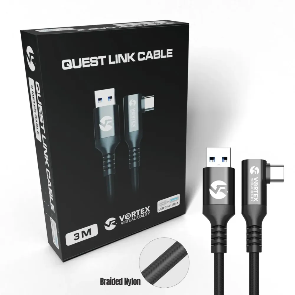 Кабел VortexVR 3 м + закопчалка | USB- | за Quest 3 Quest 3S Quest 2